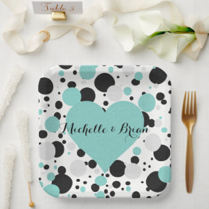 Assiettes En Carton BRIDE & Bridesmaitres Shimmer Blue Polka Dot Party
