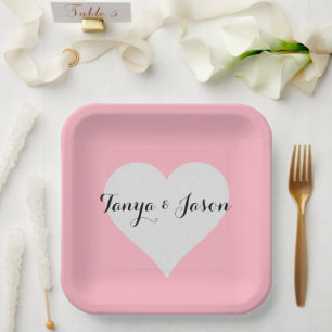 Assiettes En Carton BRIDE & Bridesmaitres Silver Heart Pink Bridal Par