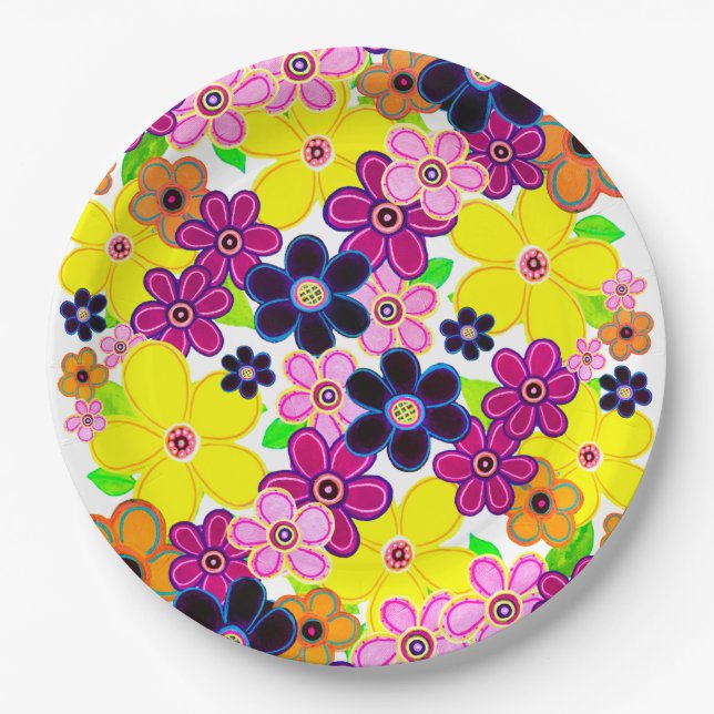 Assiettes En Carton Bright Abstrait Flower Art (Devant)