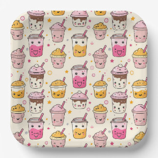 Assiettes En Carton Bright Boba Tea Motif