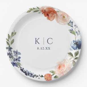 Assiettes En Carton Bright Fête des mariées Orange Dusty Blue Peony