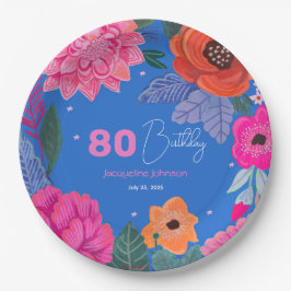Assiettes En Carton Bright Fleur sauvage Pink Blue fête d'anniversaire