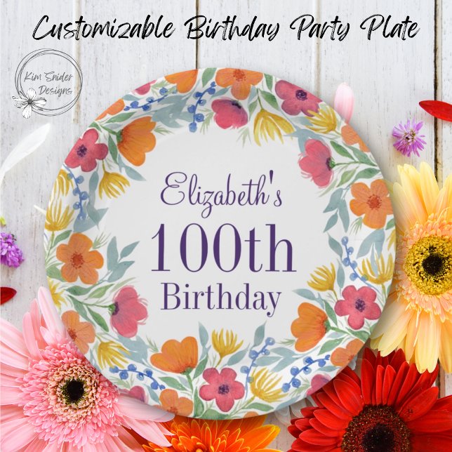 Assiettes En Carton Bright Floral 100e anniversaire (Créateur téléchargé)