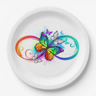 Assiettes En Carton Bright infinity with rainbow butterfly