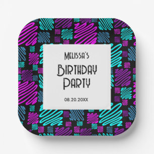 Assiettes En Carton Bright Neon Motif géométrique Noir Anniversaire