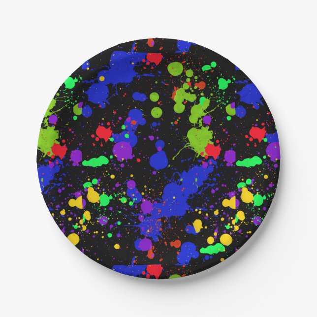 Assiettes En Carton Bright Neon, Tache de peinture, Sur mesure (Devant)