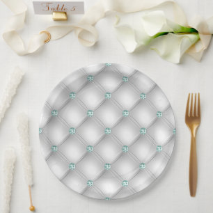 Assiettes En Carton Brillant vert Métal Satin Métal Blanc