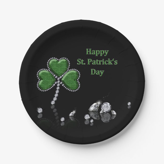 Assiettes En Carton Brilliant Happy St. Patrick's Day Diamonds (Devant)