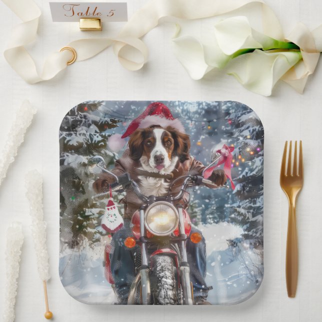 Assiettes En Carton Brittany Spaniel Dog équitation moto Noël (Mariage)