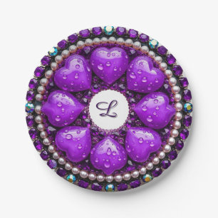 Assiettes En Carton Broche de bijou violet circulaire avec cœur