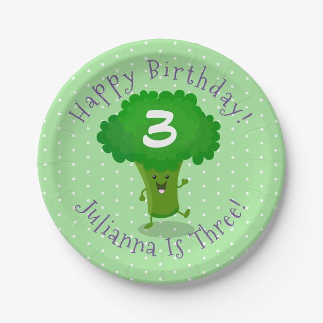 Assiettes En Carton Brocoli dansante mignonne anniversaire personnalis (Devant)