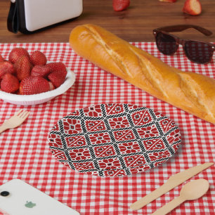 Assiettes En Carton Broderie Ethnique Slave, Traditionnelle Balkanique