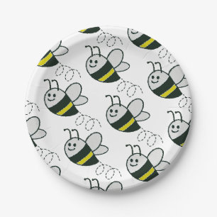 Assiettes En Carton Broderie Imprimer Baby shower d'abeille mignonne
