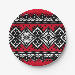Assiettes En Carton Broderie rouge