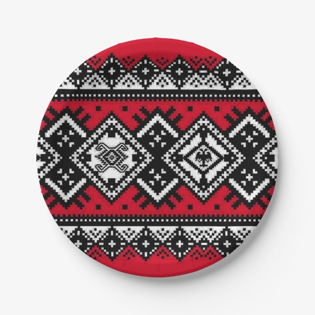 Assiettes En Carton Broderie rouge (Devant)