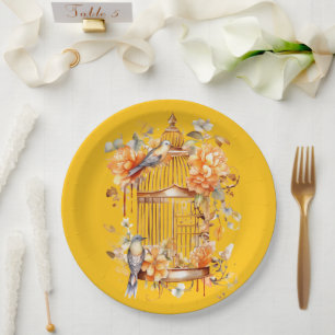 Assiettes En Carton Bronze Bronze Jaune Bronze Oiseau Douche