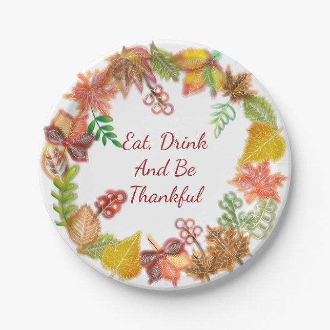 Assiettes En Carton Brosse de feuillage d'automne pour Thanksgiving (Devant)