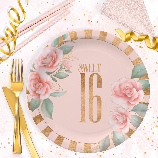 Assiettes En Carton Broussage de Sweet sixteen floral Gold Foil ID757 (Créateur téléchargé)