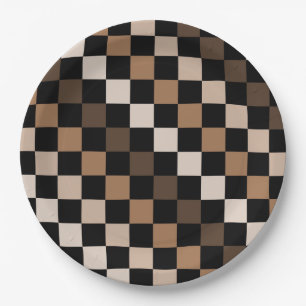 Assiettes En Carton Brown À damiers noir En vichy Motif