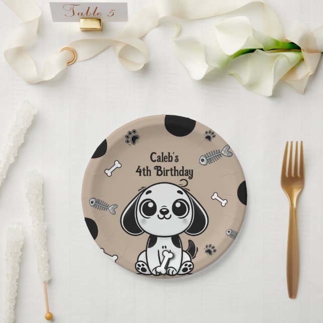 Assiettes En Carton Brown & Black Fish Bones Chien Chien Chien Chien C (Mariage)