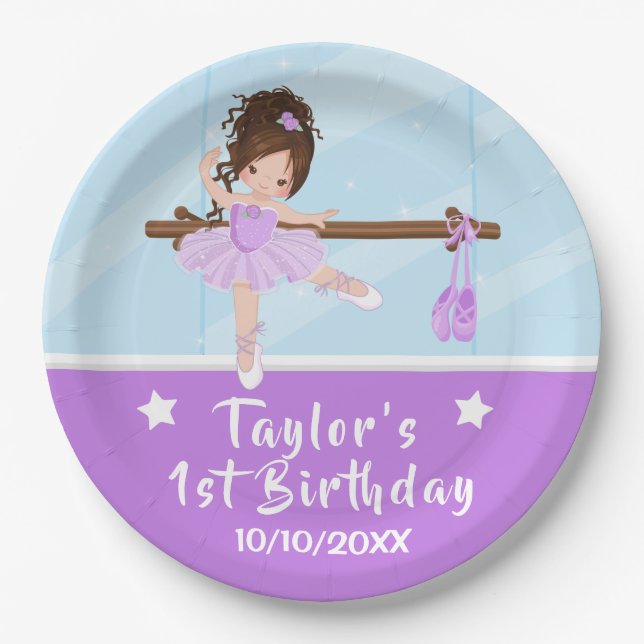 Assiettes En Carton Brown Cheveux Ballerina Purple Tutu Anniversaire P (Devant)
