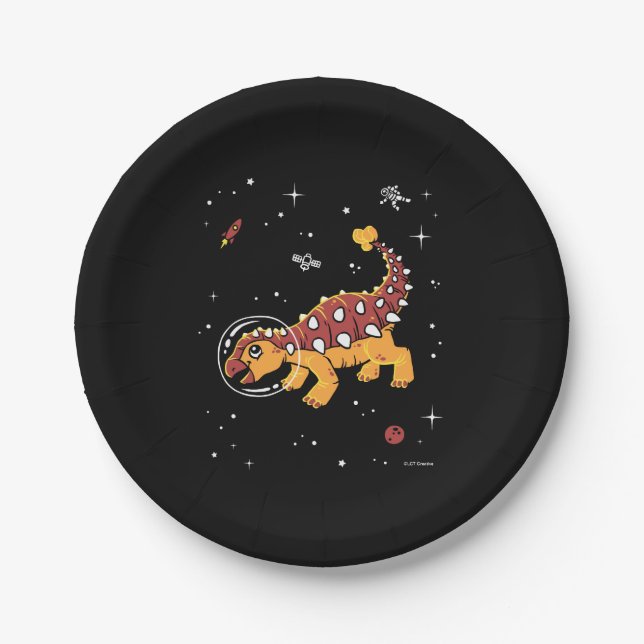 Assiettes En Carton Brown Et Tan Ankylosaurus Dinos Dans L'Espace (Devant)