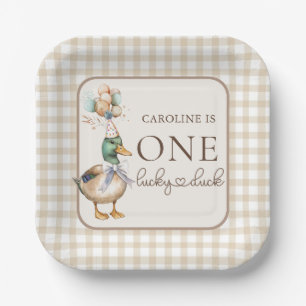 Assiettes En Carton Brown One Lucky Duck Balloon 1er anniversaire