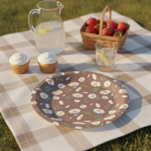 Brown Paper Plate with Daisy Flowers - Birthday