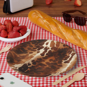 Assiettes En Carton Brown White Cowhide ferme animal occidental