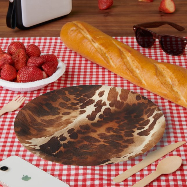 Assiettes En Carton Brown White Cowhide ferme animal occidental (Pique-nique)