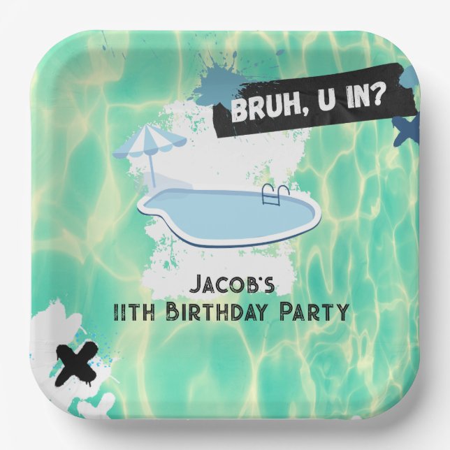 Assiettes En Carton Bruh You In Pool Party Ado Garçon Anniversaire (Recto)