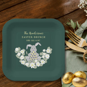 Assiettes En Carton Brunch de Pâques et chasse aux oeufs Bunny Floral