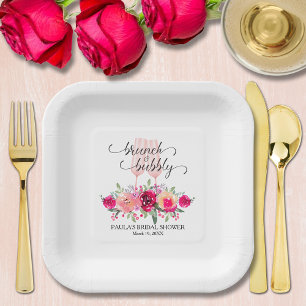 Assiettes En Carton Brunch élégant et Fête des mariées fleurie Bubbly