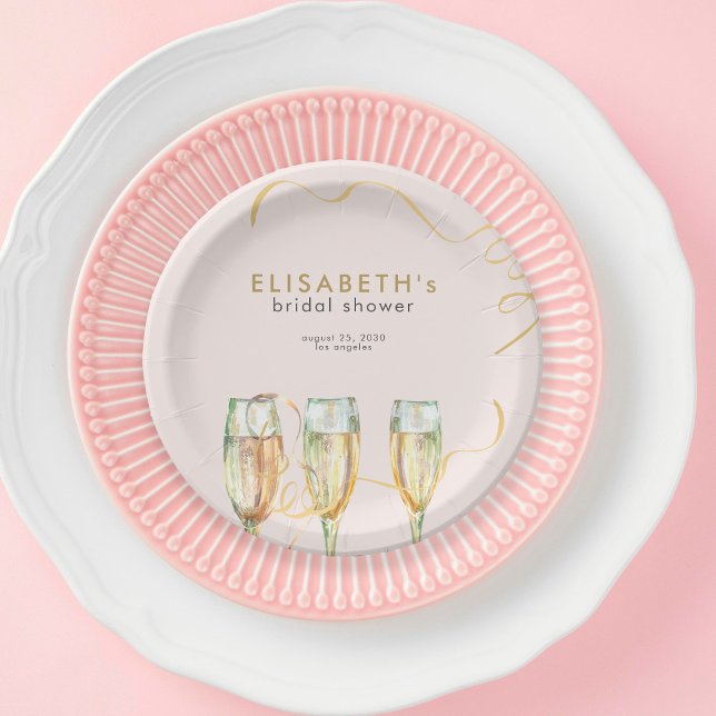 Assiettes En Carton Brunch en or rose et douche à bulles (Créateur téléchargé)