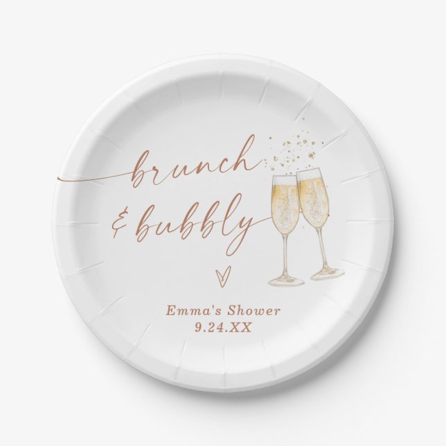 Assiettes En Carton Brunch et Fête des mariées Bubbly Gold (Devant)