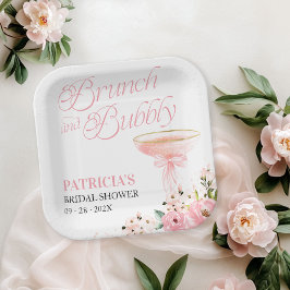 Assiettes En Carton Brunch Floral Bow Rose Et Fête des mariées Bubbly