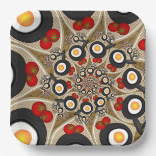 Assiettes En Carton Brunch Fractal Art Drôle Nourriture, Tomates, Oeuf