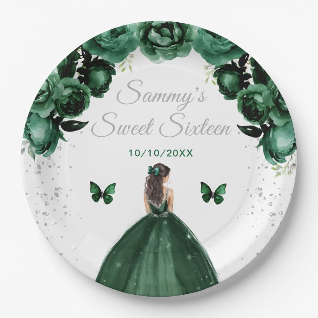 Assiettes En Carton Brune verte foncée Cheveux Princesse Sweet sixteen (Devant)