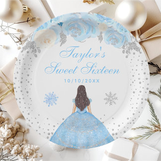 Assiettes En Carton Brunette aux Cheveux Bruns Blue Winter Princess Sw