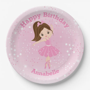 Assiettes En Carton Brunette Ballerina Happy Birthday Papier Plaque