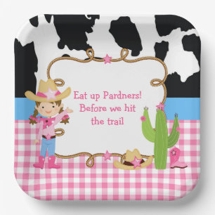 Assiettes En Carton Brunette Cowgirl Western fête d'anniversaire