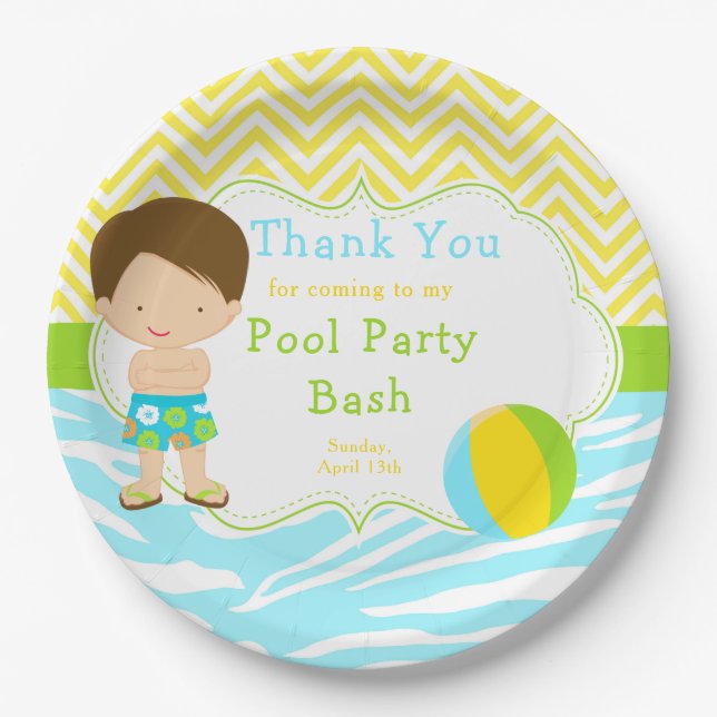 Assiettes En Carton Brunette Hair Pool Party Bash Party (Devant)