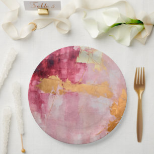 Assiettes En Carton Brush artistique touche or et rose