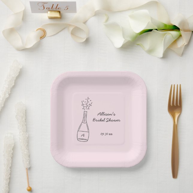 Assiettes En Carton Bubbly Popping Champagne Bottle Bridal Shower (Mariage)