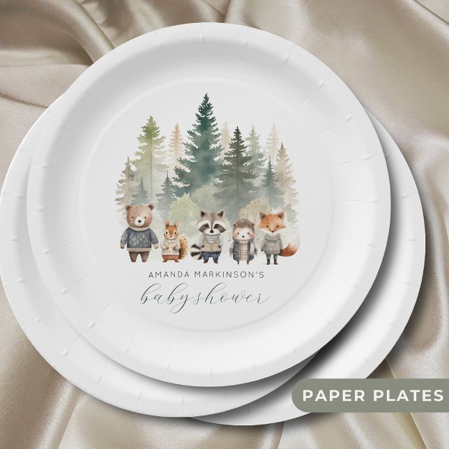 Assiettes En Carton Budget Baby shower d'aquarelle des bois (Créateur téléchargé)