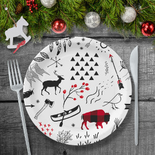 Assiettes En Carton Buffalo Adventures Black and Red Plaid ID599