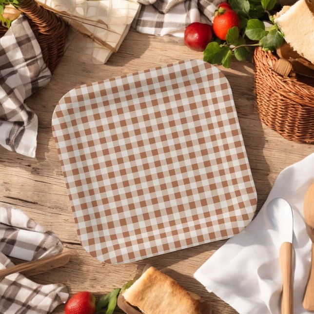 Assiettes En Carton Buffalo Brown beige Plaid Holiday (Créateur téléchargé)