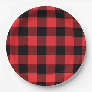 Assiettes En Carton Buffalo Plaid Red Black Check