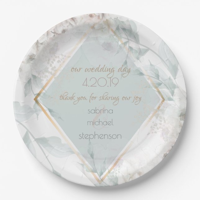 Assiettes En Carton Buffet mariage | Elégante Peon d'aquarelle en albâ (Devant)