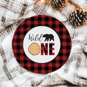 Assiettes En Carton Buffle d'Ours Sauvage Plaid Premier Anniversaire P